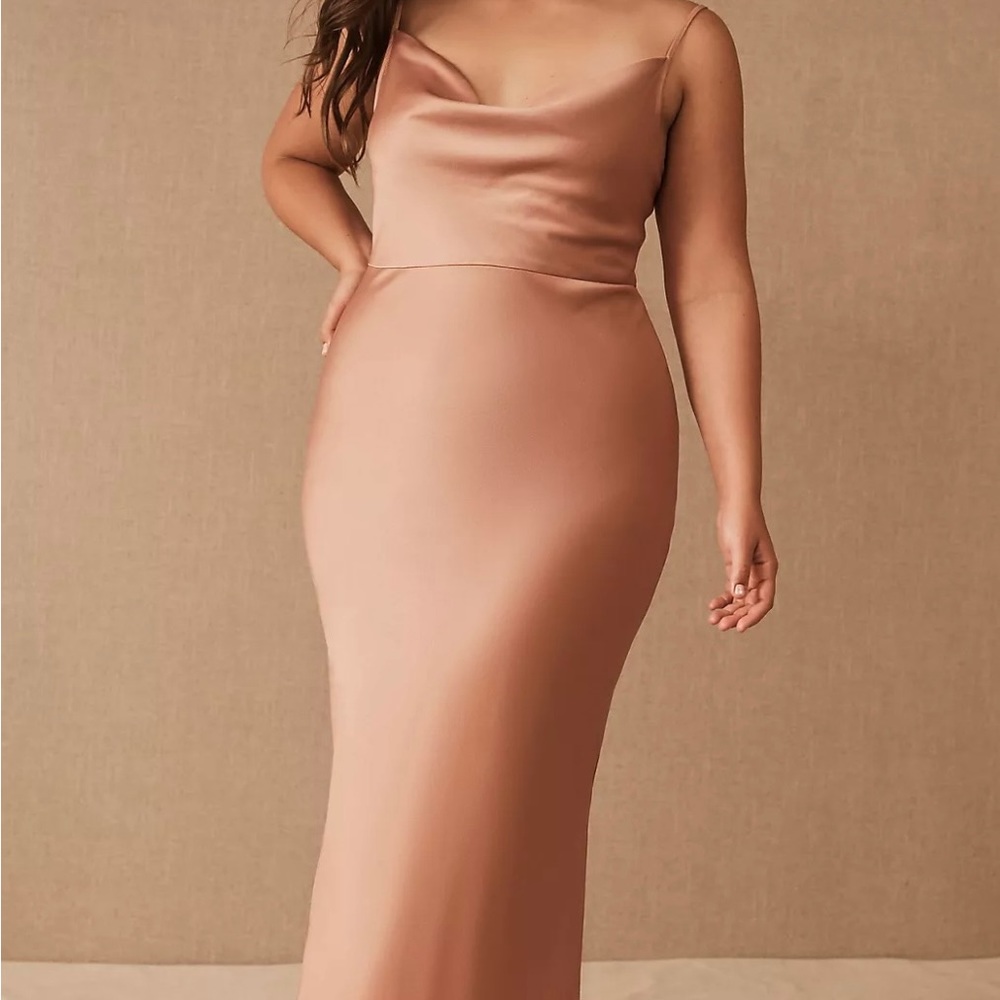 BHLDN Cali satin cowl neck midi slip dress